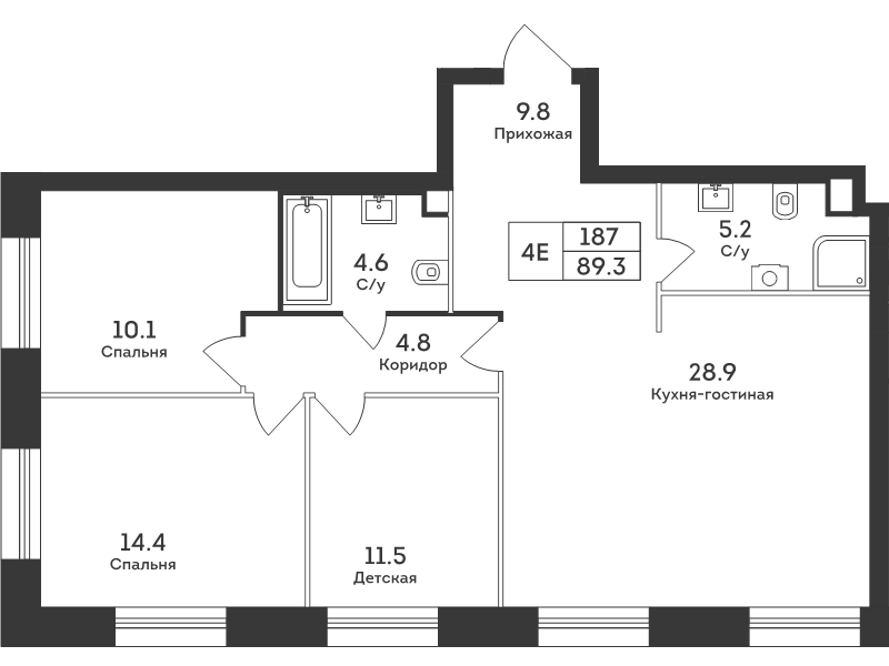 4 ккв (Евро) 89,3 м²