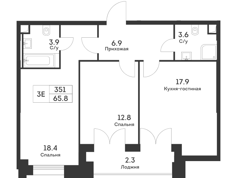 3 ккв (Евро) 65,9 м²