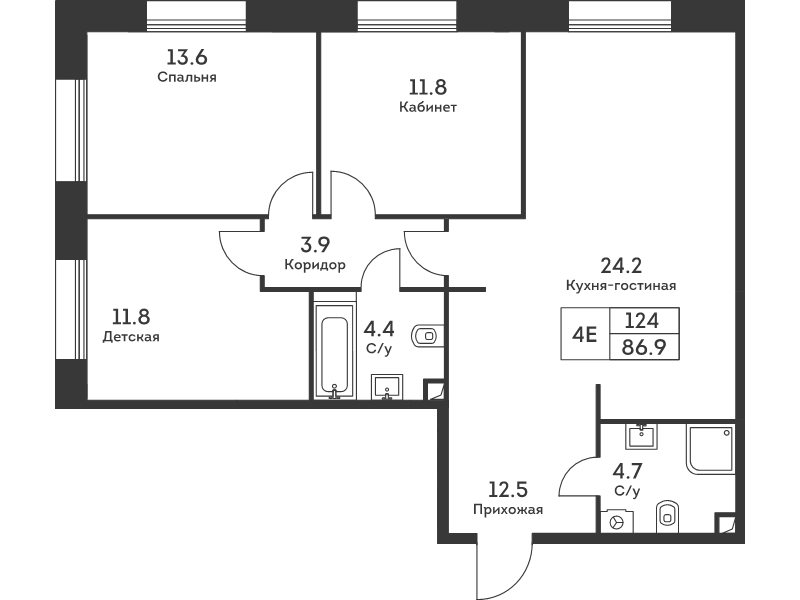 4 ккв (Евро) 86,8 м²