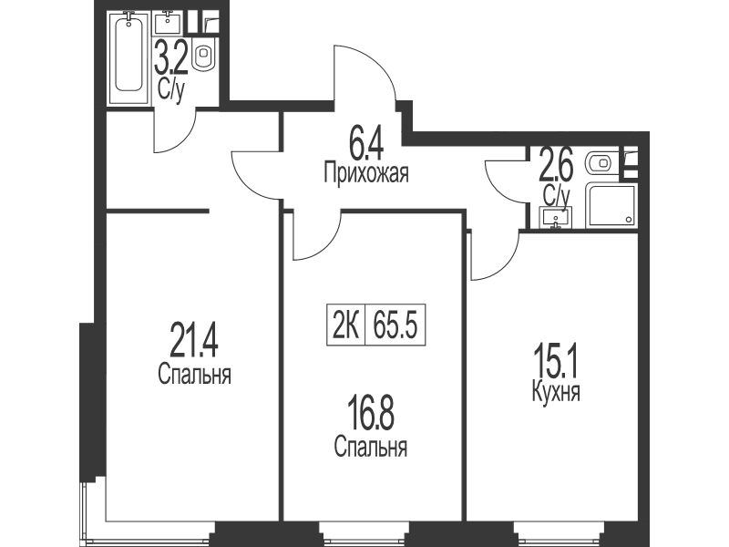 2 ккв 65,5 м²