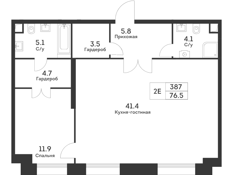 2 ккв (Евро) 76,3 м²