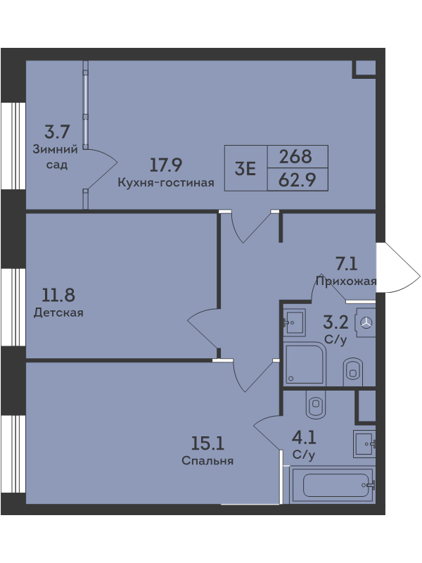 3 ккв (Евро) 62,9 м²