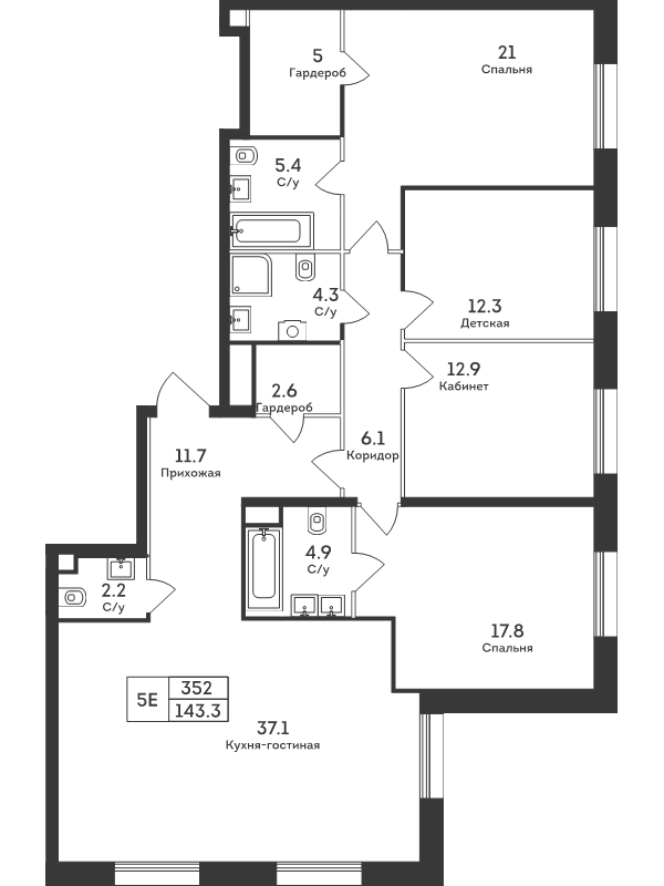 5 ккв (Евро) 143,3 м²
