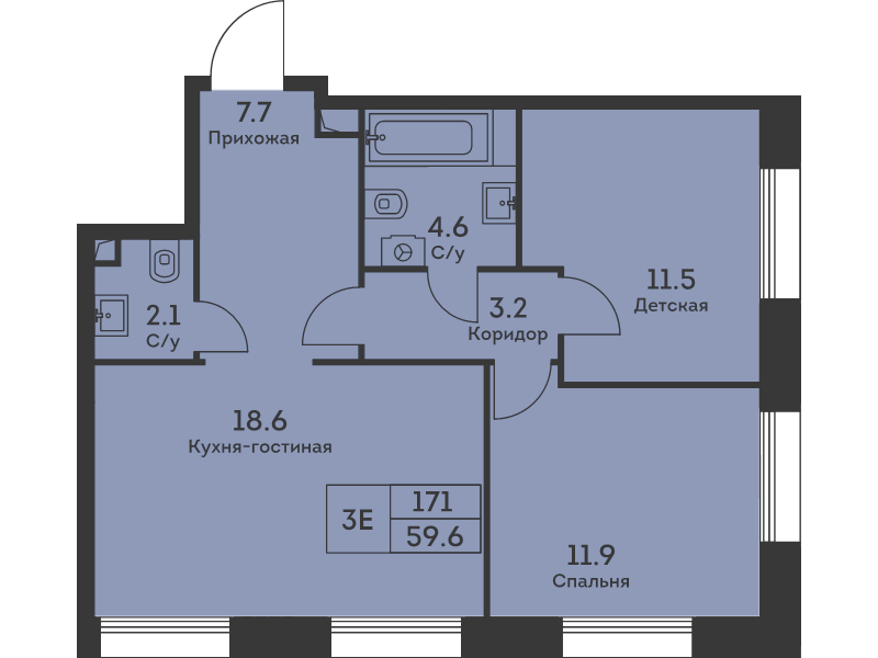 3 ккв (Евро) 60 м²