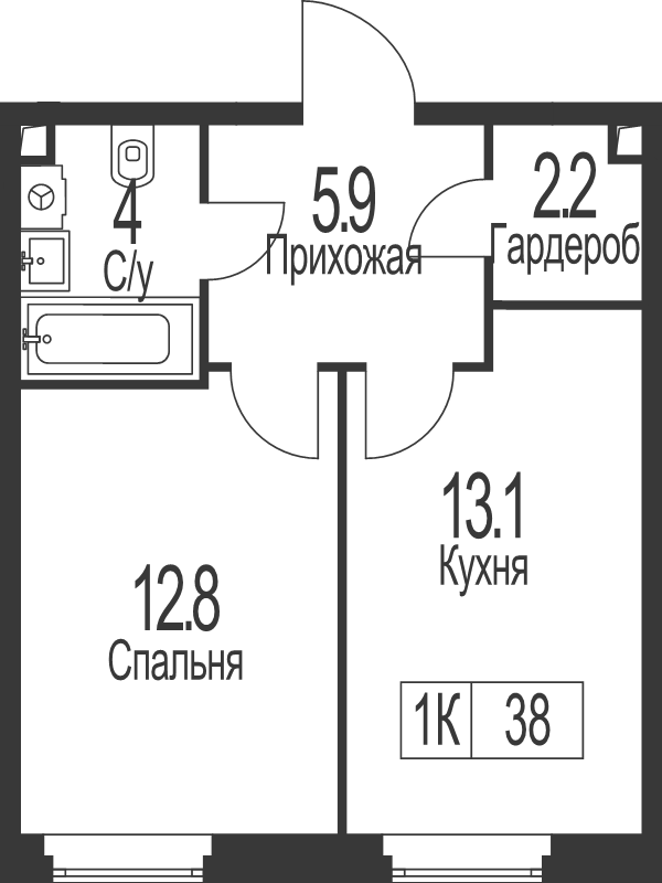 1 ккв 38 м²