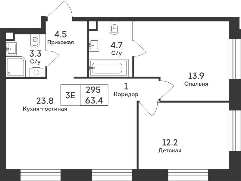 3 ккв (Евро) 63,4 м²