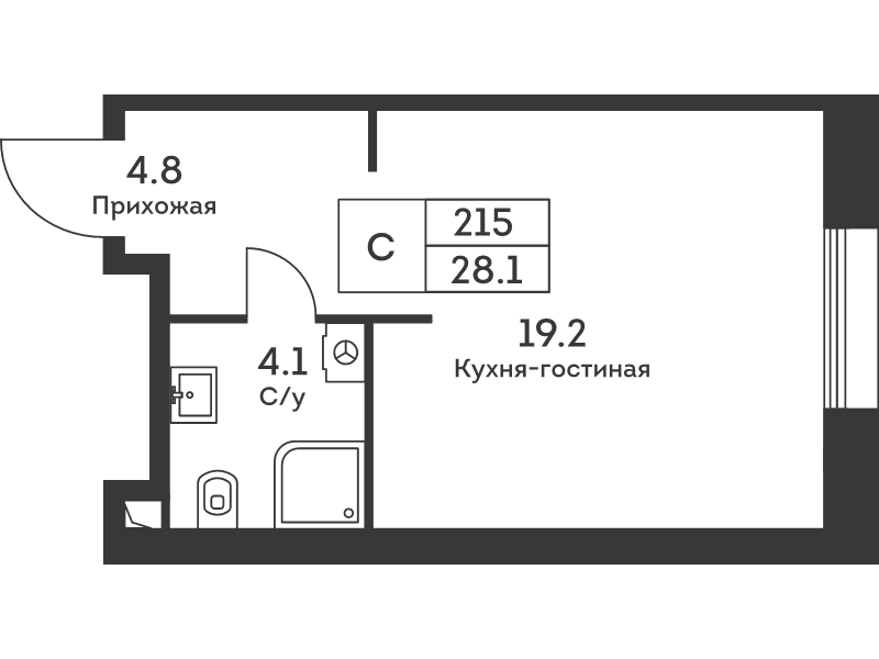 Студия 28,2 м²
