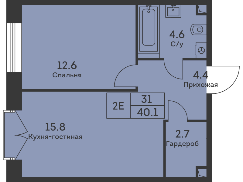 2 ккв (Евро) 40,4 м²