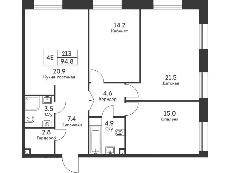 4 ккв (Евро) 95 м²