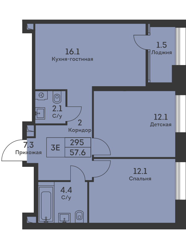 3 ккв (Евро) 58,2 м²