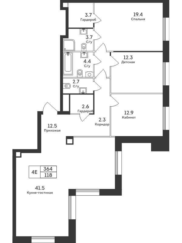 4 ккв (Евро) 118 м²