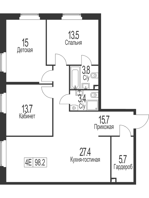 4 ккв (Евро) 98,2 м²