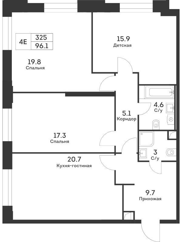 4 ккв (Евро) 96,1 м²
