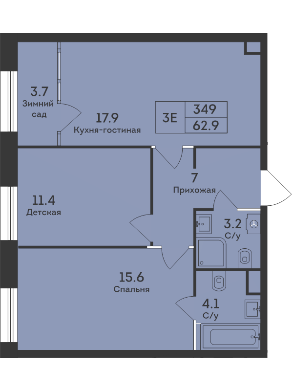 3 ккв (Евро) 62,9 м²
