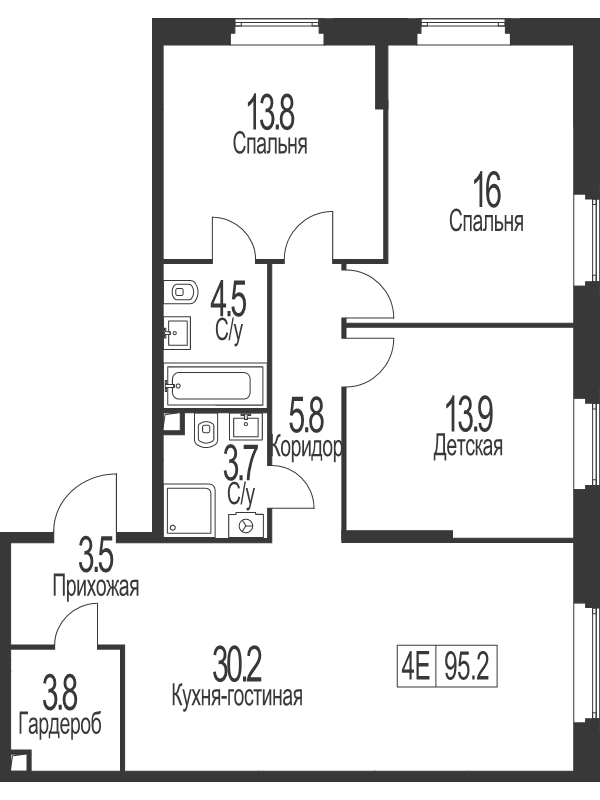 4 ккв (Евро) 95,2 м²