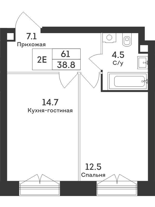 2 ккв (Евро) 38,8 м²