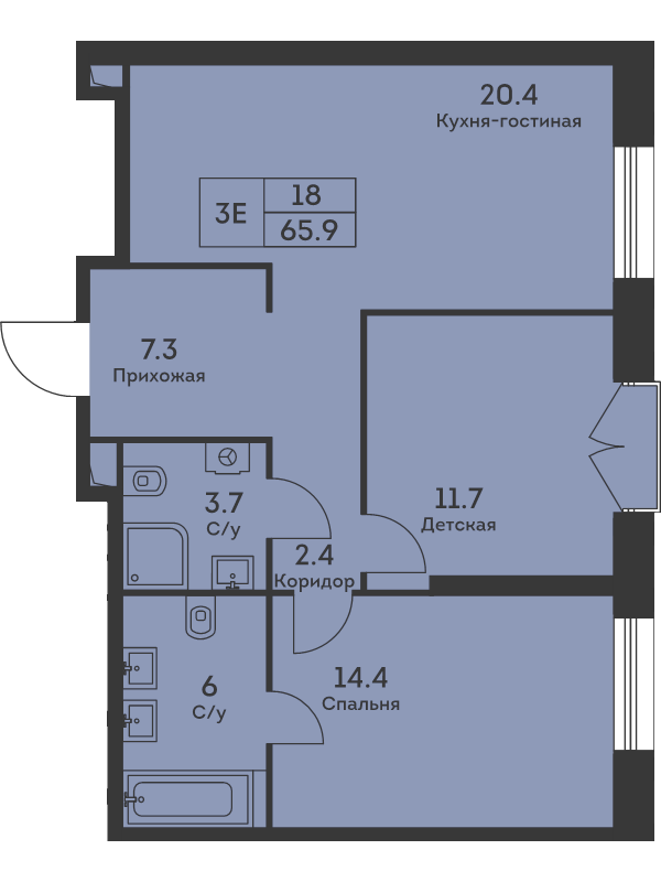 3 ккв (Евро) 66,7 м²