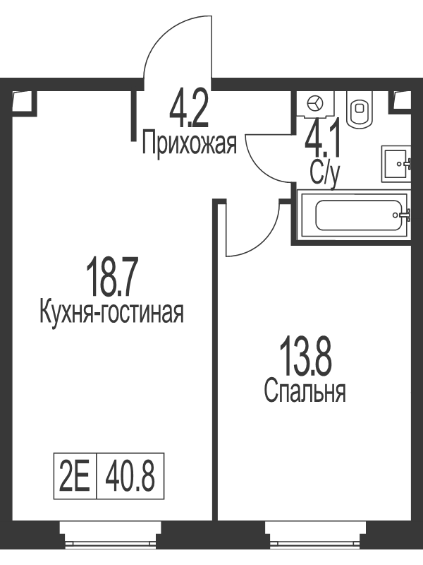 2 ккв (Евро) 40,8 м²