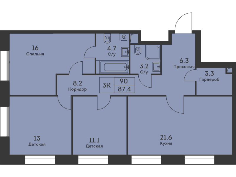 4 ккв (Евро) 87,8 м²