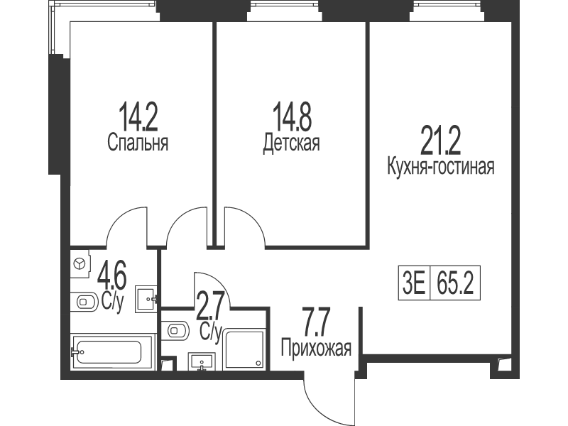 3 ккв (Евро) 65,2 м²