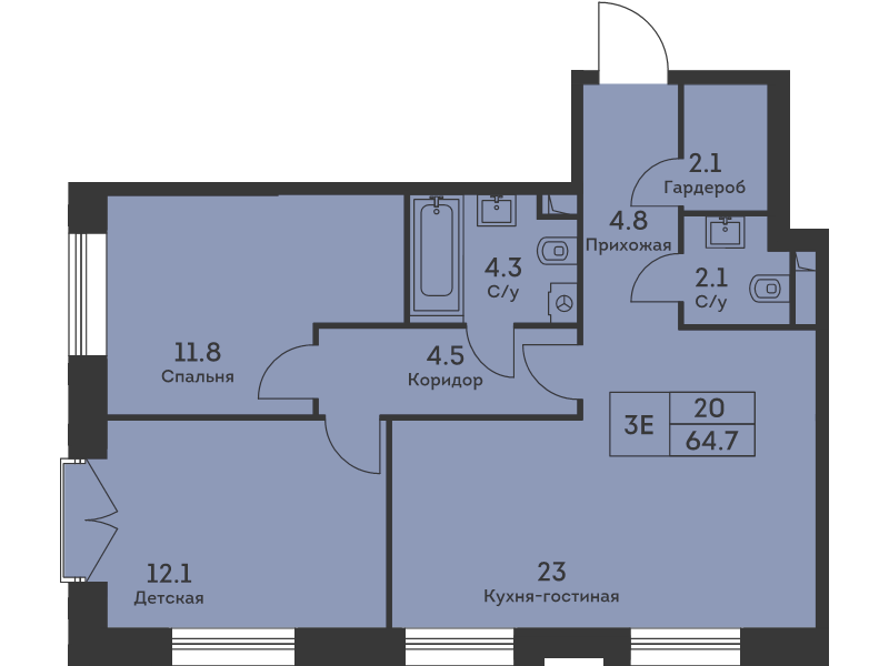 3 ккв (Евро) 65,5 м²