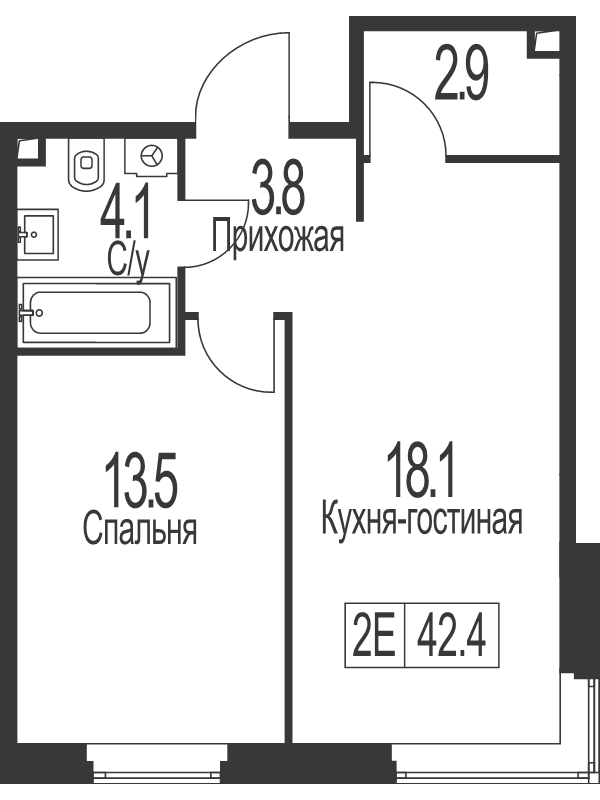 2 ккв (Евро) 42,4 м²