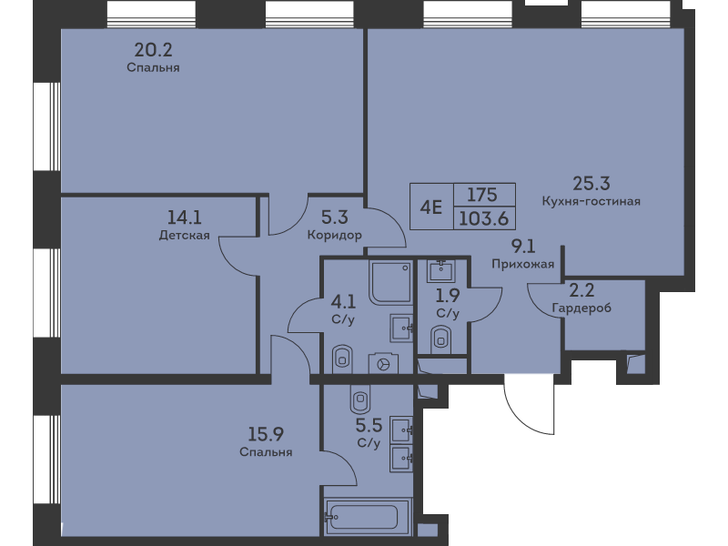 4 ккв (Евро) 103,7 м²