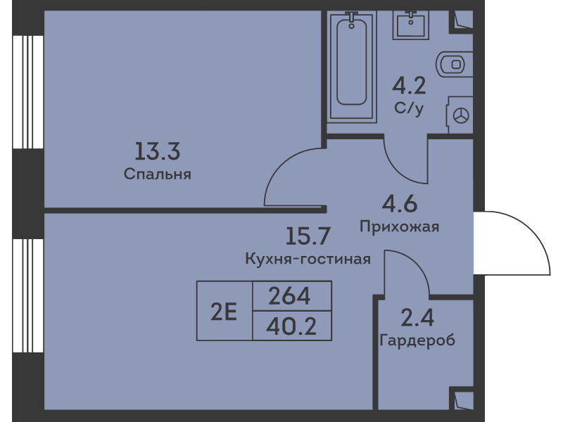 2 ккв (Евро) 40,5 м²