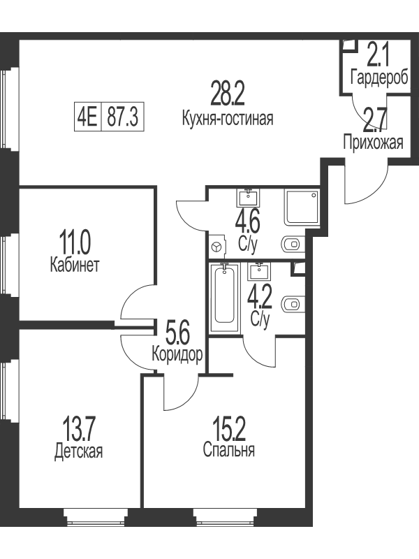 4 ккв (Евро) 87,3 м²
