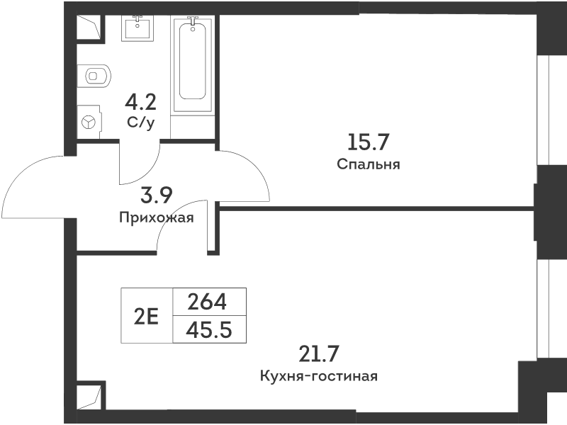 2 ккв (Евро) 45,5 м²