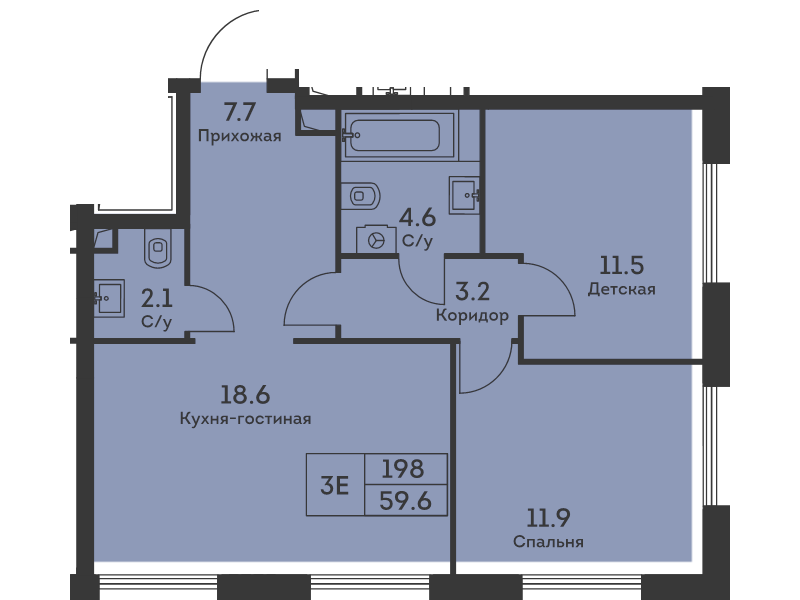 3 ккв (Евро) 59,8 м²