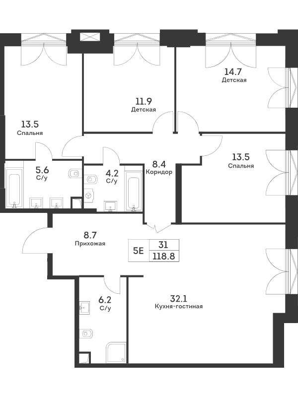 5 ккв (Евро) 118,8 м²