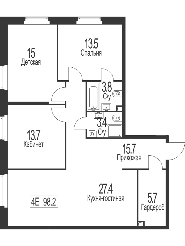 4 ккв (Евро) 98,2 м²