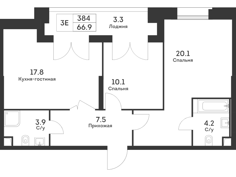 3 ккв (Евро) 67 м²