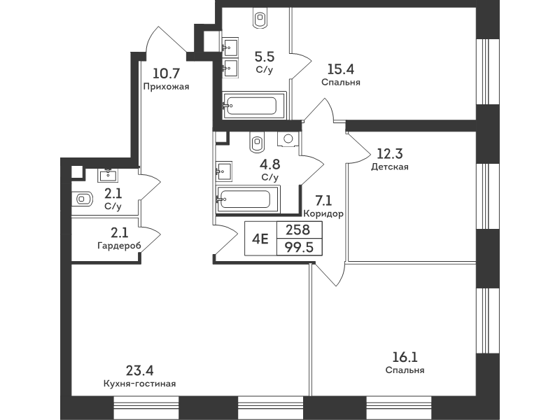 4 ккв (Евро) 99,5 м²