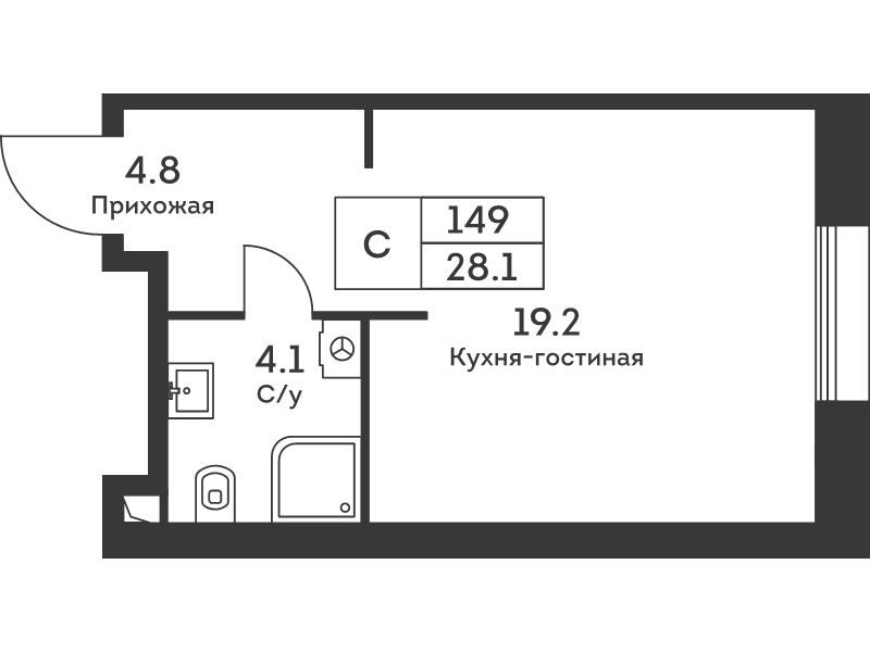 Студия 28,2 м²