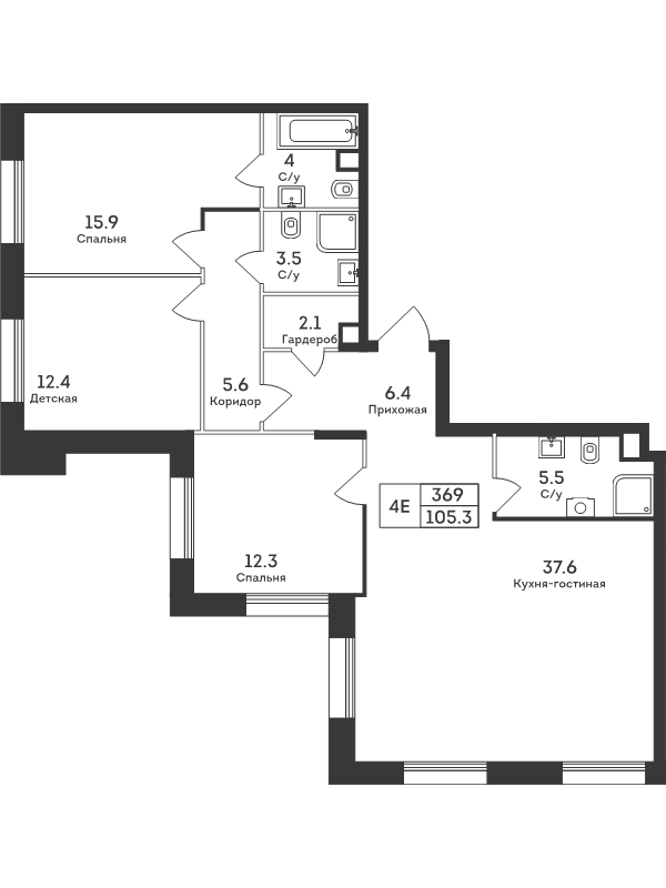 4 ккв (Евро) 105,3 м²