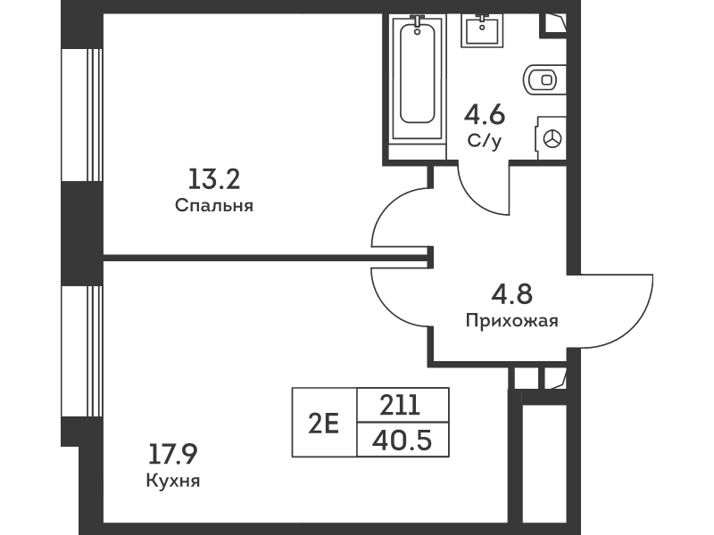 2 ккв (Евро) 40,9 м²