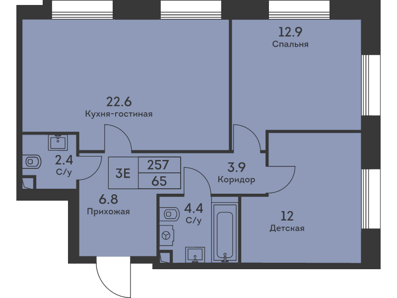 3 ккв (Евро) 65,1 м²