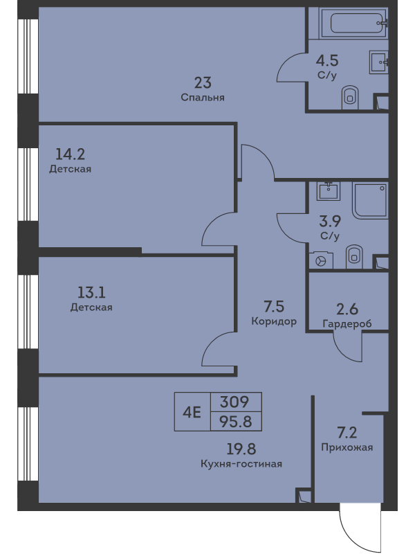 4 ккв (Евро) 97,1 м²