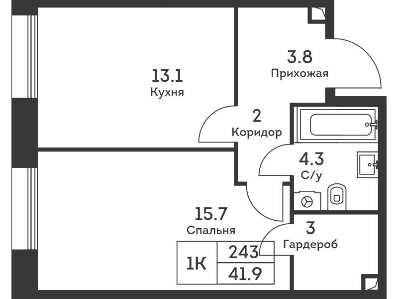2 ккв (Евро) 41,9 м²