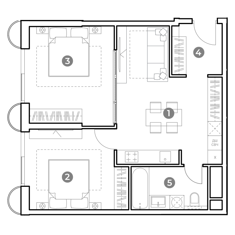 3 ккв (Евро) 59,9 м²
