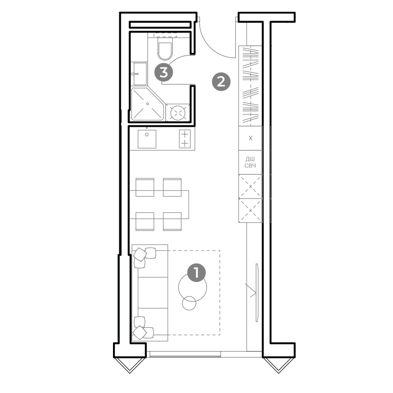 Студия 27 м²