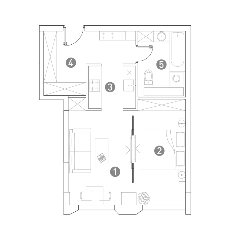 2 ккв (Евро) 43,8 м²