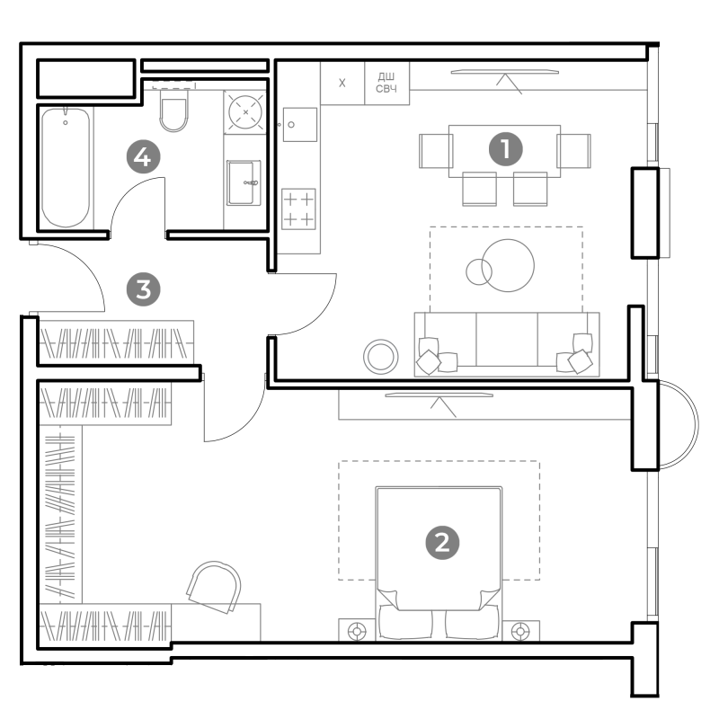 2 ккв (Евро) 61 м²