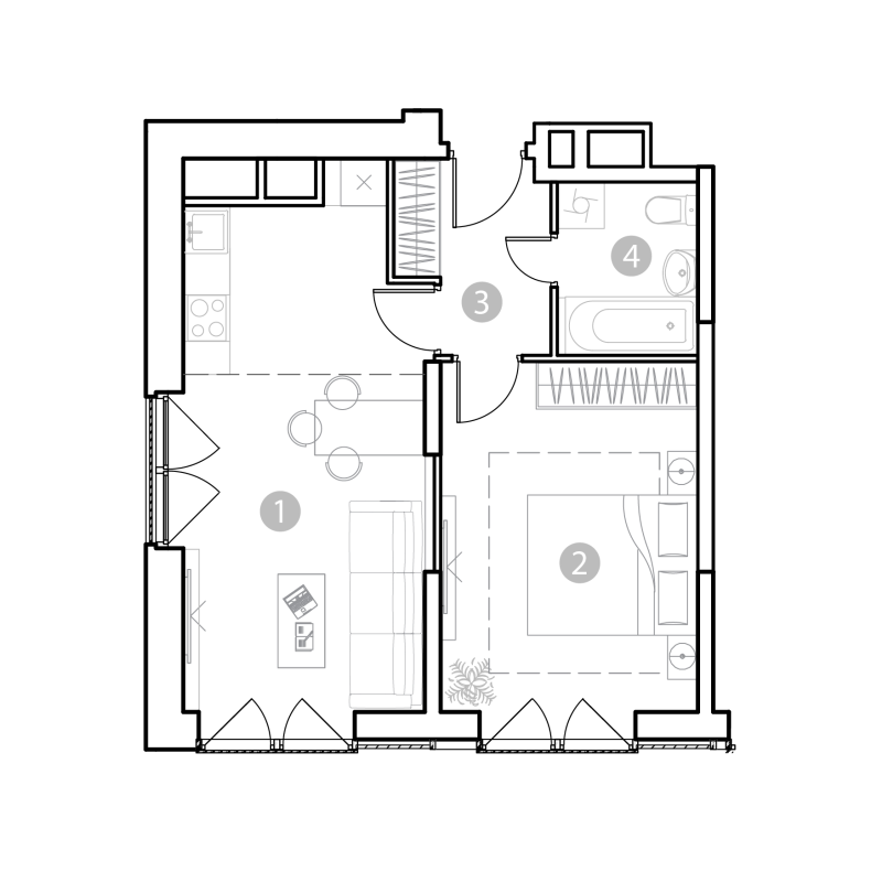 2 ккв (Евро) 45,5 м²