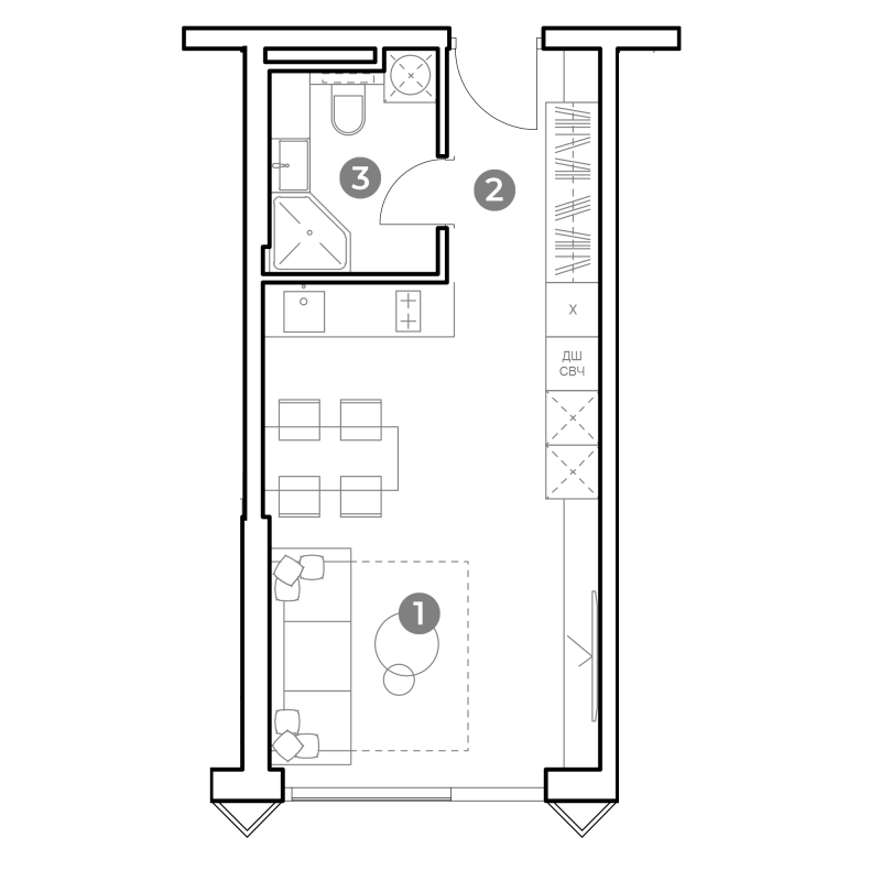 Студия 30,5 м²