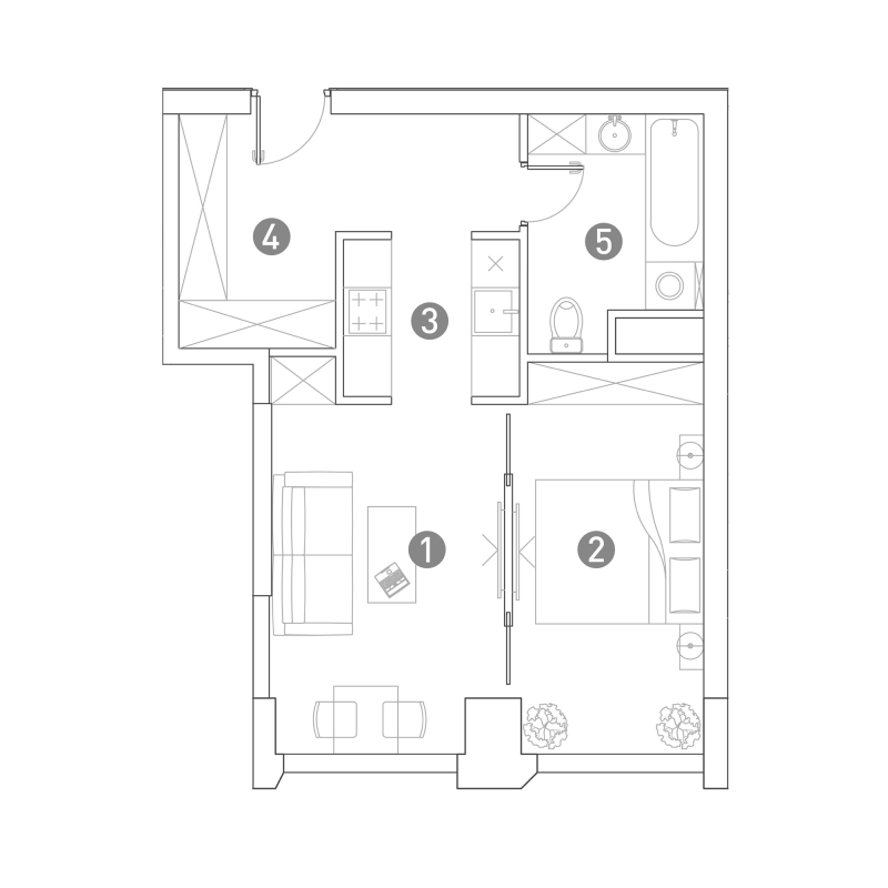 2 ккв (Евро) 44 м²
