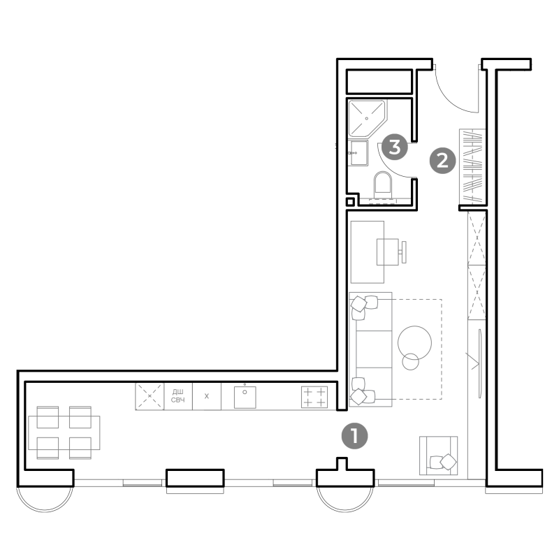 Студия 37,1 м²