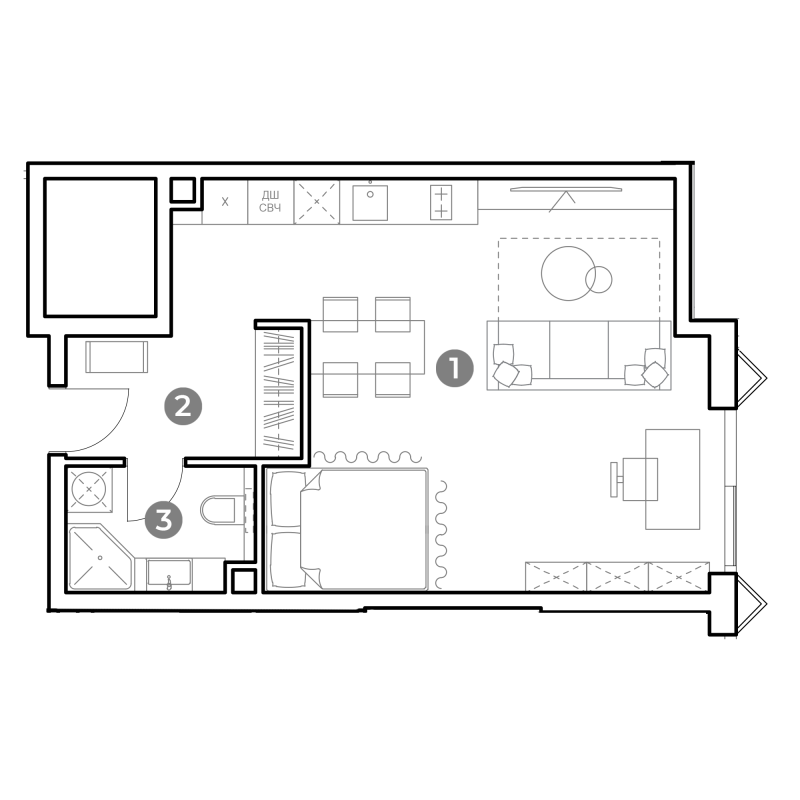 Студия 41,3 м²